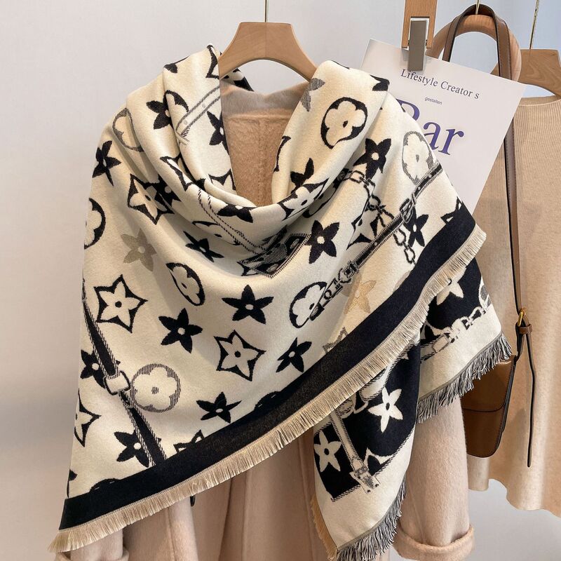 2022 Autumn and Winter New Cashmere Scarf Women's Five-pointed Star Pattern European and American Style All-match Thickened Warm Cold-proof Shawl 2022 Autumn and Winter New Cashmere Scarf Women's Five-pointed Star Pattern European and American Style All-match Thickened Warm Cold-proof Shawl