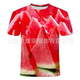 圆领夏季水果西瓜图案透气舒适上衣短袖3D印花