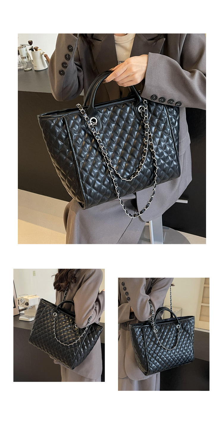 Women's rhombus large capacity women's bag 2024 new chain bag versatile hand held shoulder commuter style tote bag_voghion.com