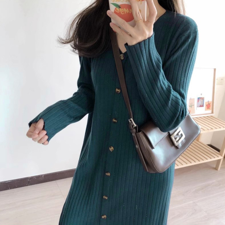 Women's knitted cardigan autumn and winter New plus size women's clothing French simple loose slimming long sleeve sweater bottoming dress Women's knitted cardigan autumn and winter New plus size women's clothing French simple loose slimming long sleeve sweater bottoming dress