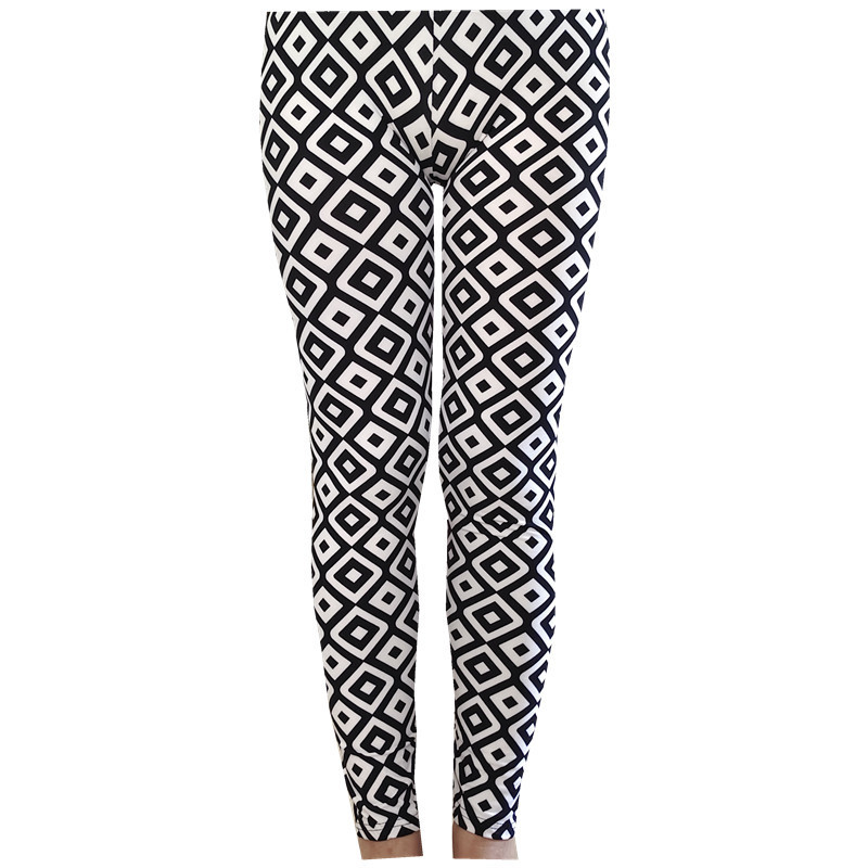 Casual Black and White Checkered Print Leggings for Women, Soft and Stretchy Milk Silk Spring Pants