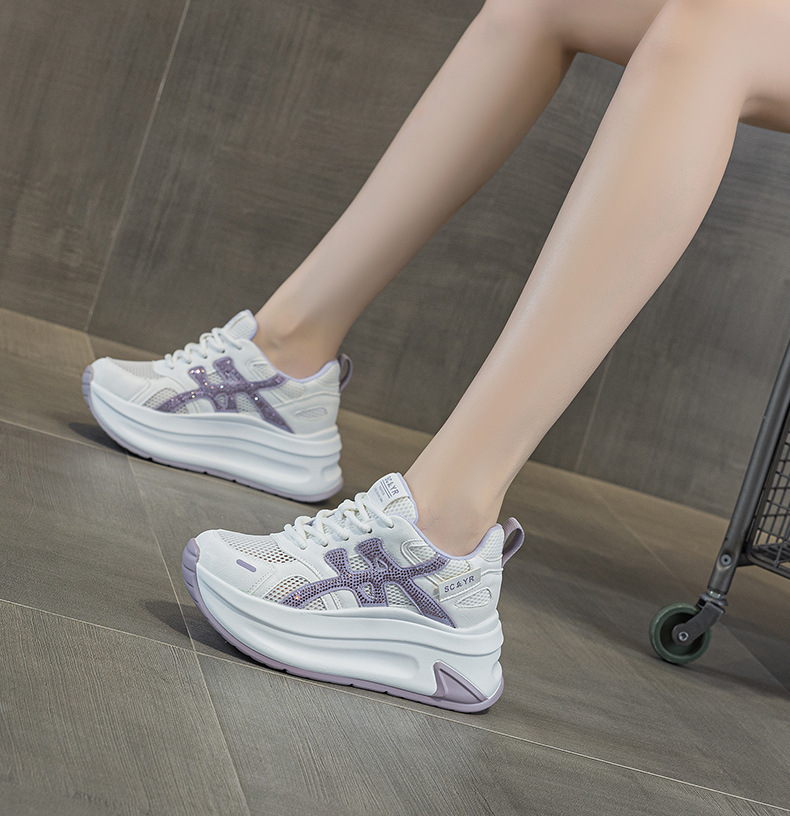 Giày sneaker nữ đế dày tăng chiều cao lưới thoáng khí mùa hè phong cách thể thao — M2916-2 Vàng kem, M2916-2 Xám kem, M2916-2 Xám chi tiết 26