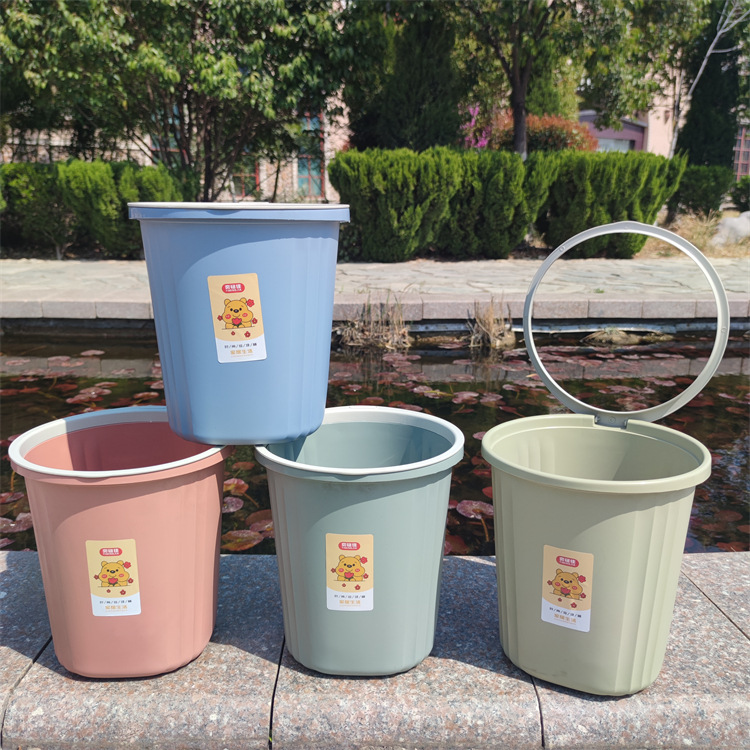 Household Pressure Ring Plastic Trash Can Living Room Kitchen Toilet Sanitary Bucket Garbage Basket Office Thickened Waste Paper Basket