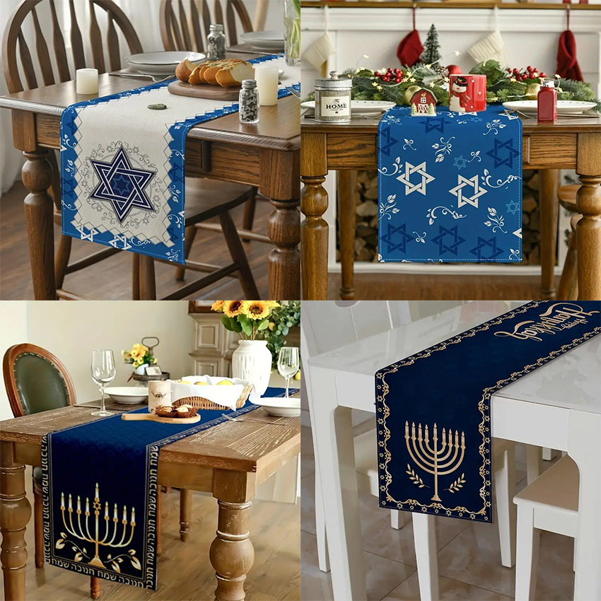 Transfronterizo nuevo Hanukkah camino de mesa de lino impreso mantel hogar Decoración sofá fiesta Festival atmósfera Decoración