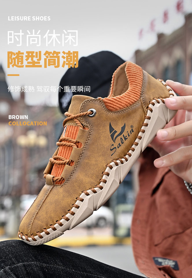 Giày lười nam da thường ngày thắt dây, mũi tròn, thoáng khí, cỡ lớn — 2105 kaki, 2105 màu xanh lam, 2105 màu đen, 2105 nâu vàng chi tiết 11