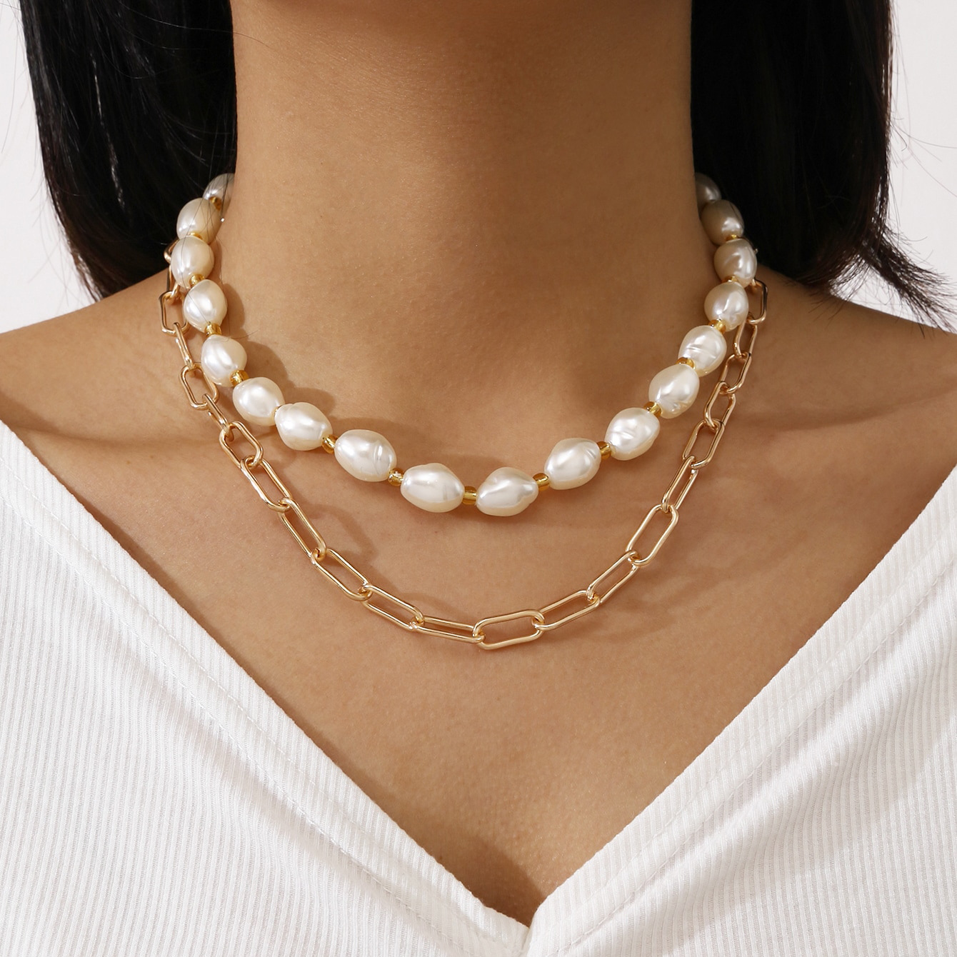 40g Weight Imitation Pearl Pendant Material Necklace Classification Fashion Double-layer Pearl Alloy Necklace Wholesale
