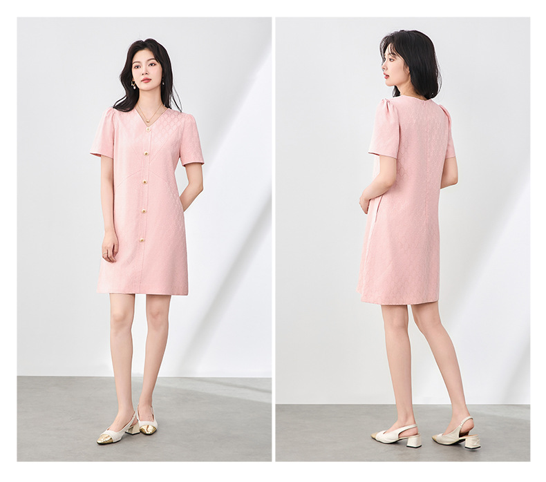 Váy chữ A tay bồng chất liệu jacquard cao cấp tôn dáng — Màu đen chi tiết 14