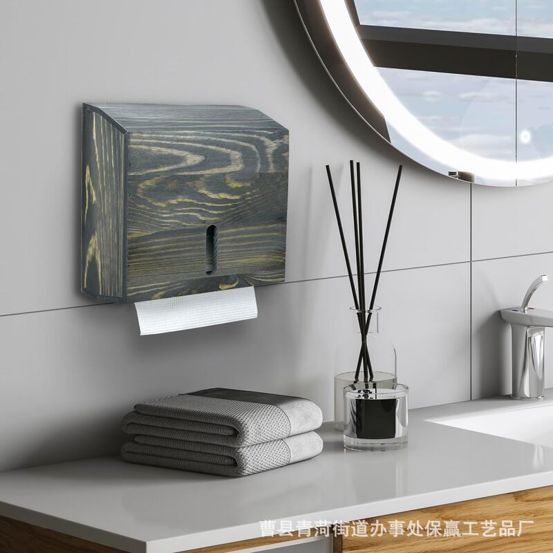 Wooden wall-mounted paper holder loose paper dispenser face towel storage rack bathroom toilet paper holder solid wood tissue holder