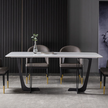 意式輕奢風進口岩板餐桌現代簡約長方形小戶型4人鐵藝工業風桌椅