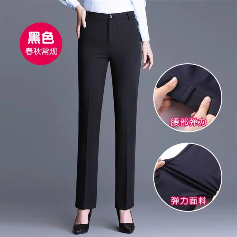 Pantalones de traje de mujer de cintura alta recta negro Primavera y otoño trabajo ropa formal drapeado invierno grueso Pantalones de traje forrados de lana para mujer