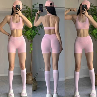 运动套装性感挂脖美背普拉提瑜伽背心训练健身文胸女高腰蜜桃短裤