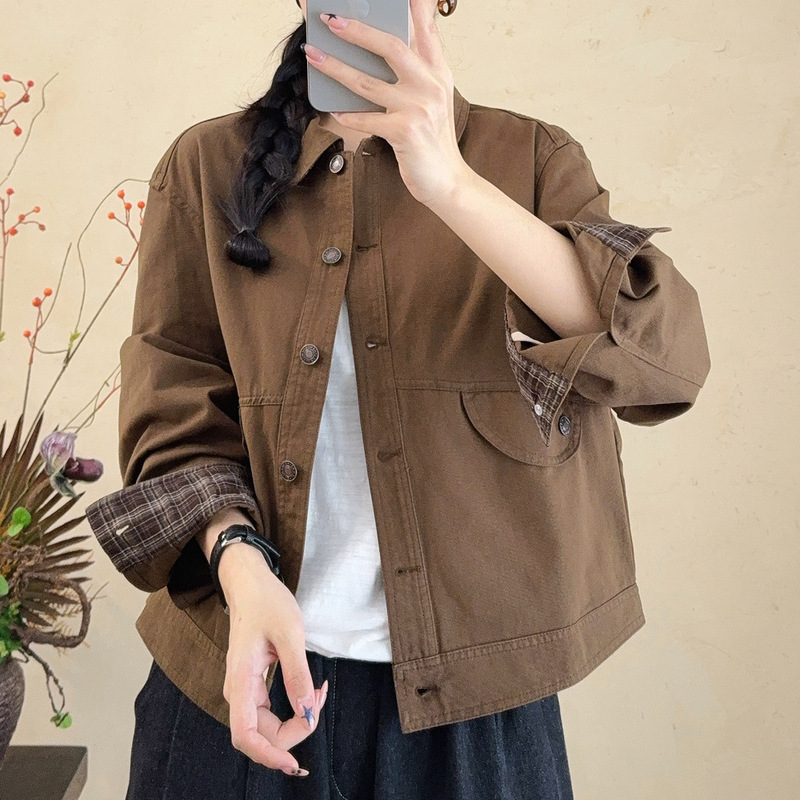 春秋新款红色短外套女棉质宽松大码百搭秋季穿搭感上衣女装|undefined