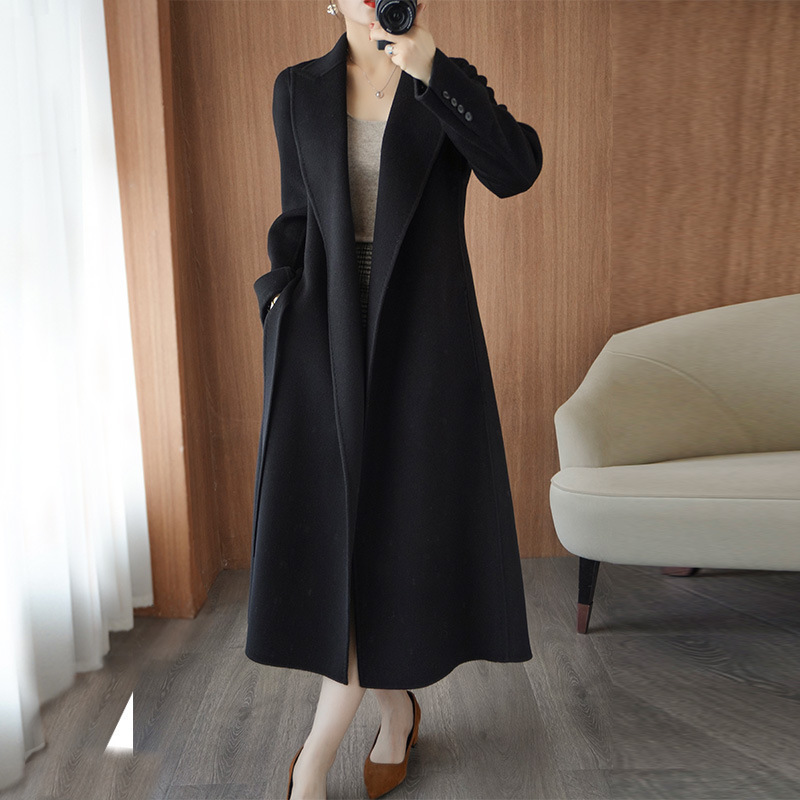 2025 Autumn and Winter New Double-Sided Cashmere Coat Women's Mid-Length Loose Thickened Solid Color Wool Woolen Coat 2025 Autumn and Winter New Double-Sided Cashmere Coat Women's Mid-Length Loose Thickened Solid Color Wool Woolen Coat