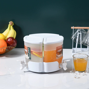 Household Rotating Cold Water Kettle with Faucet for Refrigerator Fruit Teapot Three-Compartment Cold Water Bucket Bubble Bottle Ice Water 5L Juice