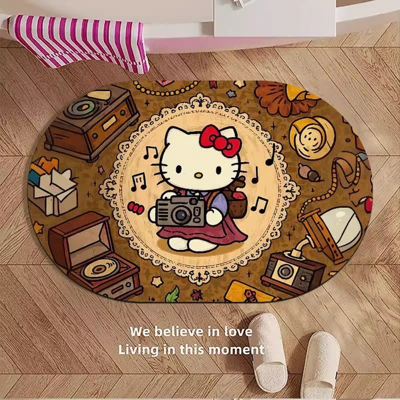 可爱复古kitty硅藻泥地垫浴室洗漱间吸水防滑地垫入户玄关装饰垫|undefined