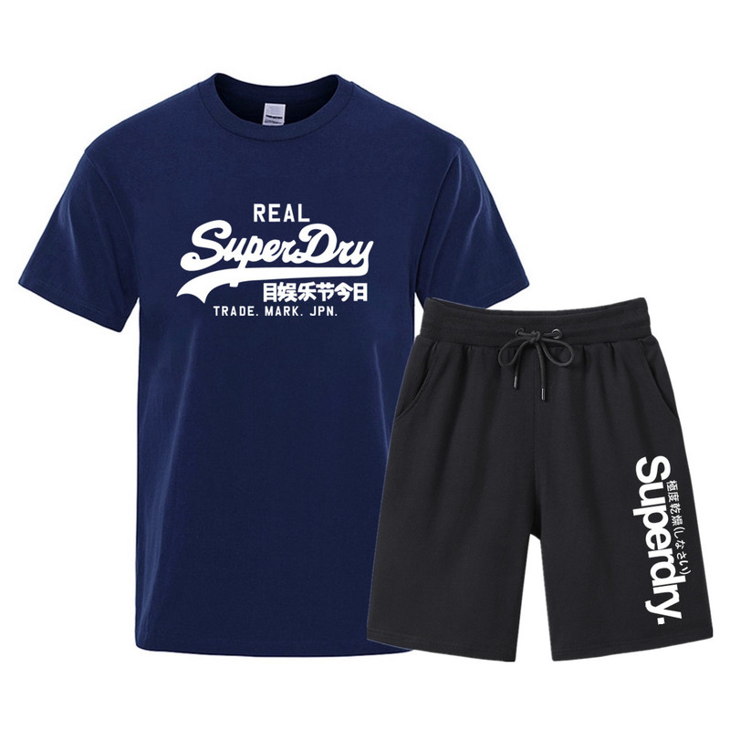 Summer 2024 Men's Pure Cotton Round Neck T-Shirt + Five-Quarter Shorts Two-Piece Set, European and American Hot-Selling Sports Short-Sleeved Suit for Men