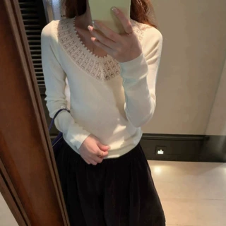 【筱漂亮】沙河秋季气质V领镂空修身时尚减龄百搭针织衫女20019