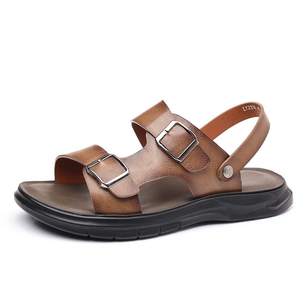 Dép sandal nam quai ngang hở ngón đế mềm hai kiểu mang, đi biển và dạo phố — CS2316 màu kaki, CS2316 màu nâu, CS2316 màu đen