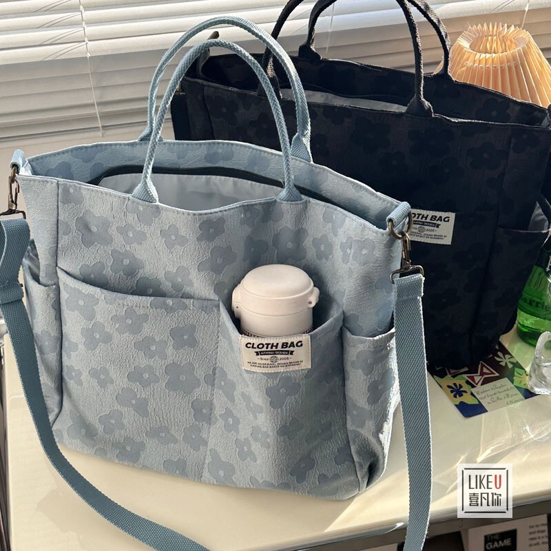 Original Homemade Thickened Zipper Casual Artistic Tote Canvas Simple Book Portable Shoulder Crossbody Bag for College Students