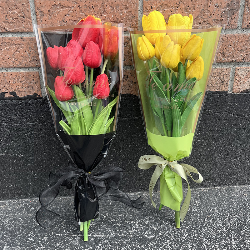 母亲节金边鲜花包装袋透明英文字母多支袋印字防水花束袋花艺套袋