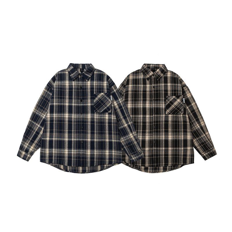 Men's Clothing Japanese Style Trendy Brand 2025 Autumn New Retro Plaid Shirt Men's Loose Long-Sleeve Casual Shirt