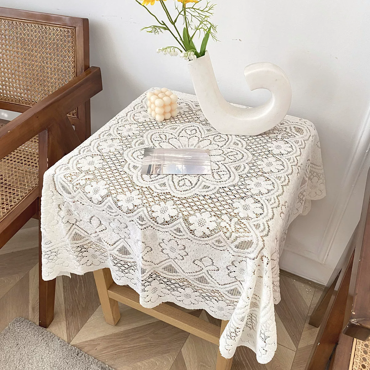 Lace tablecloth, French‑style retro crochet, white lace, sizes 60×60 cm and 90×90 cm