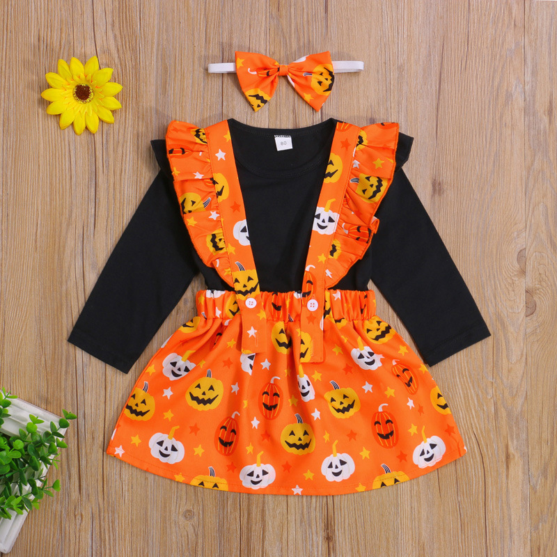 Halloween Fashion Pumpkin Printing Cotton Girls Clothing Sets display picture 1