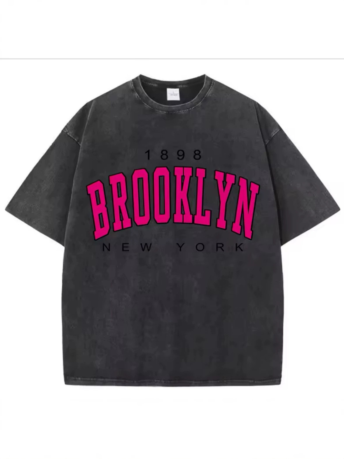 Europa y América hiphop marca de moda hacer vieja camiseta de manga corta de mujer grande suelta oversize lavado impresa blusa de algodón