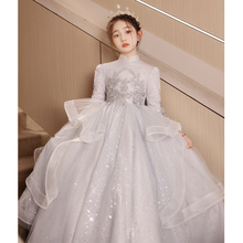 新款儿童礼服长袖连衣裙2025小女孩花童连衣裙生日公主钢琴演出服