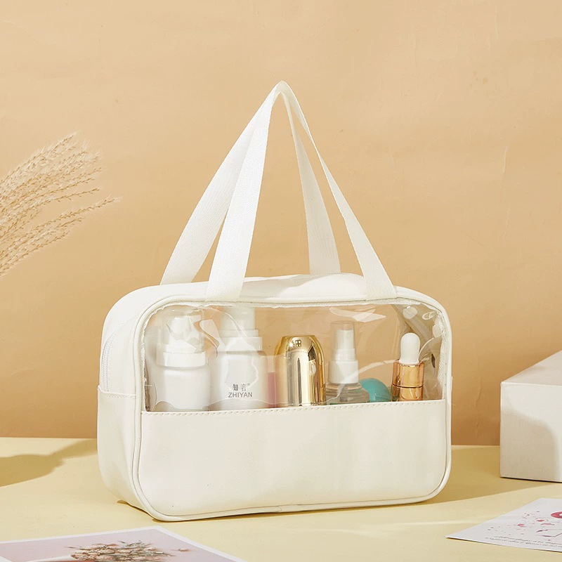 Capacious waterproof cosmetic bag PVC, polyurethane handheld organizer bag for traveling