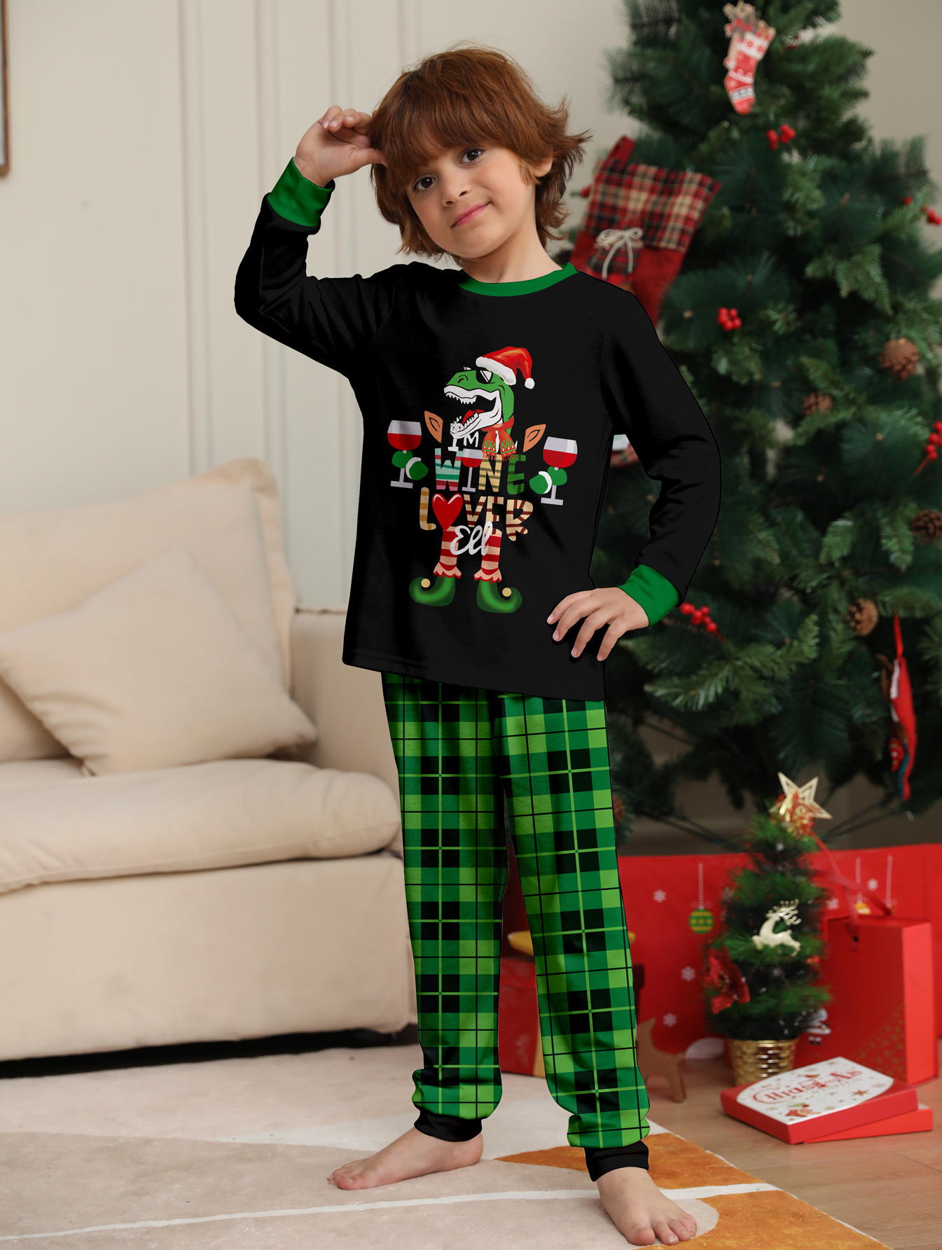 Christmas Dinosaur Letters Christmas Family suit printed homewear pajama set_voghion.com
