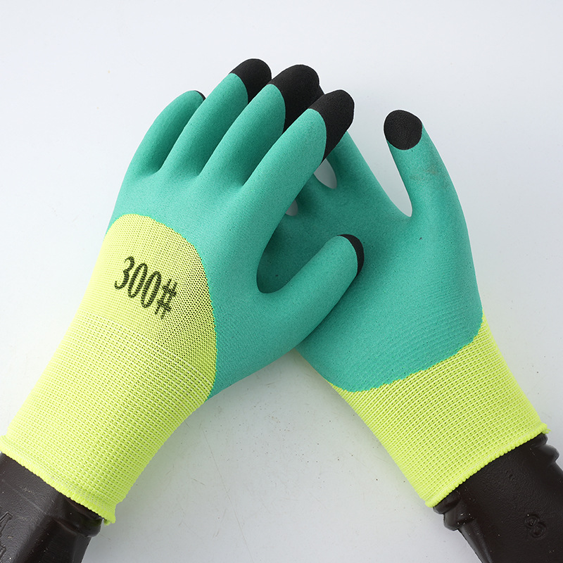 乳胶透气加强指劳保手套 双层加厚耐磨防滑工人干活乳胶防护手套