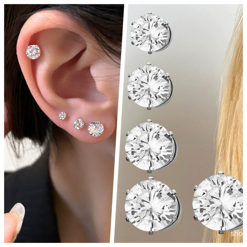 Минималистичные серьги-гвоздики с цирконом, магнитные клипсы для ушей без прокола, серьги-гвоздики для ушной кости, кохлеарные серьги, популярные минималистичные серьги
