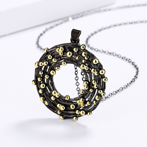 Elegant European and American Cross-border E-commerce Source Black Gold Polka Dot Ring Necklace Earrings Set Fashion Gift Jewelry Set
