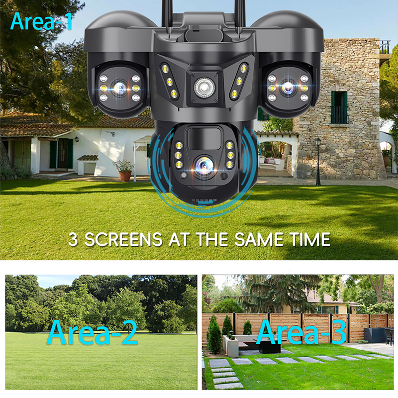 Three-lens three-screen 4G high-definition solar dome camera monitoring solar camera 4G solar 3lens full figure