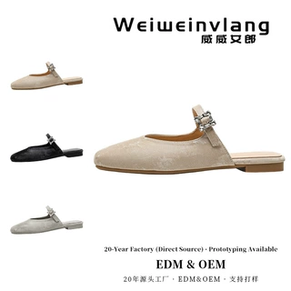 Custom women's shoes 定制包头半拖鞋女夏季外穿穆勒平底拖鞋女