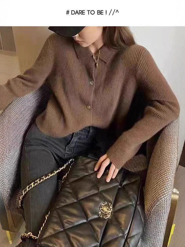 拉夏贝尔polo领100羊毛衫女秋冬修身长袖T恤小香风羊绒毛衣上衣|undefined