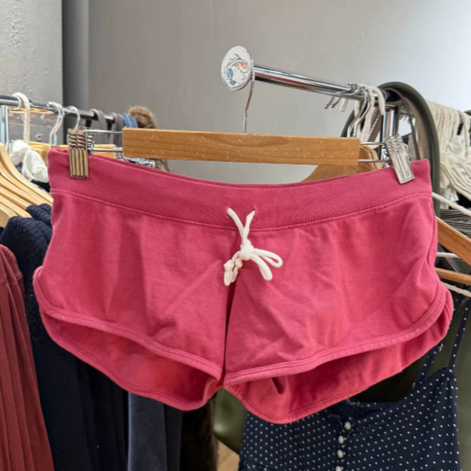 Bm New Style Rose Red Drawstring Shorts Bm Summer Natural Waist Straight Pants Barbie Pink Versatile Casual Pants Women's Pants