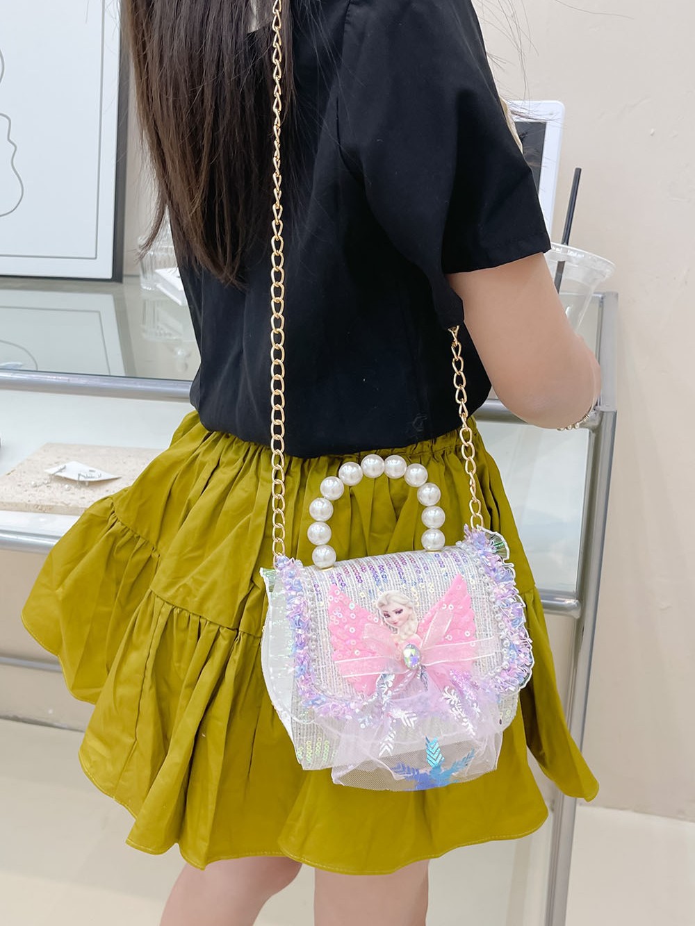 Girls' Bags, Pearl Handbags, Small Chanel-Style Handbags, Shoulder Bags, Accessories, Princess Bags, Portable for Kindergarten Wear