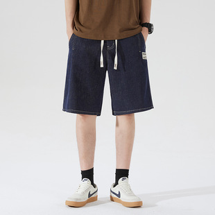 D011 | Plus size men's summer New faded Denim shorts men loose plus drawstring five-point pants