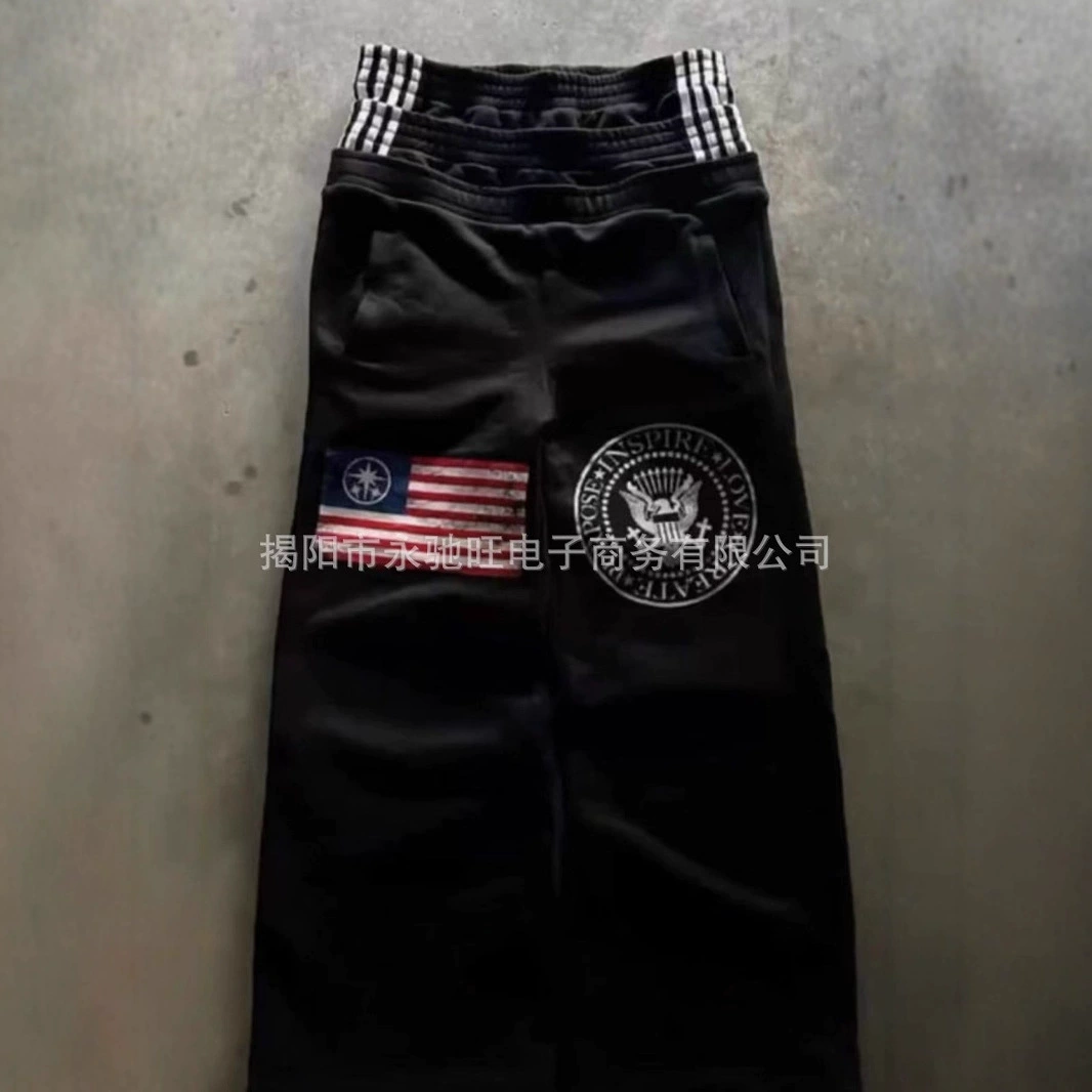 Летние брюки 2025 года в американском стиле, модные прямые брюки с эффектом потертости, уличный стиль, свободные повседневные универсальные длинные брюки