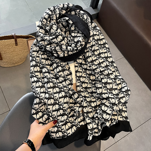  new style letter fashion silk scarf women's multi-functional scarf sun protection shawl for autumn and winter cotton and linen scarf