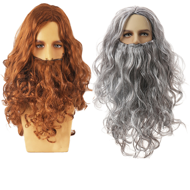Cross-Border Santa Claus Long Curly Hair Holiday Dress up Wig European and American Christmas Beard Brown Wig Headgear Wholesale Cross-Border Santa Claus Long Curly Hair Holiday Dress up Wig European and American Christmas Beard Brown Wig Headgear Wholesale