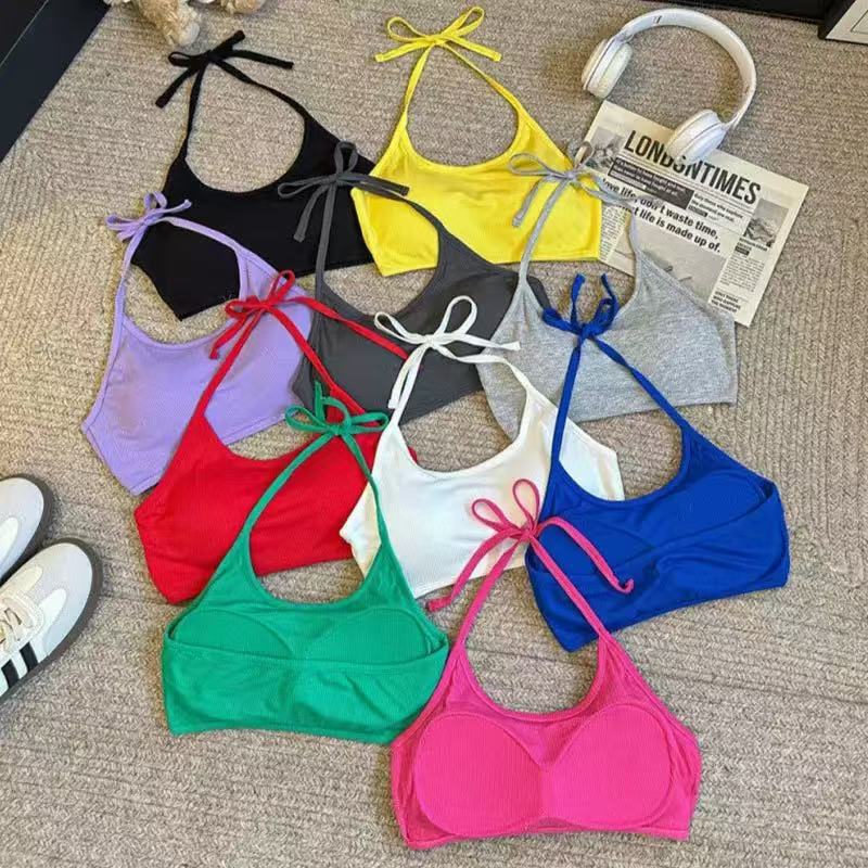 Hot Girl Small Suspender Halterneck Vest Women's Inner Wear with Breast Pads 2024 New Sexy Holiday Style Sweet and Spicy Bottoming Top