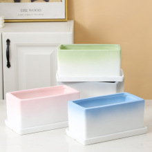 北欧简约风透气家用多肉创意个性文艺网红长方条形带托盘陶瓷花盆