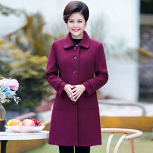 妈妈毛呢外套女中长款秋冬季中老年加棉加厚呢子大衣洋气时尚风衣
