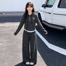 女童春秋款套装2026新款洋气儿童时髦条纹休闲两件套女孩秋装衣服