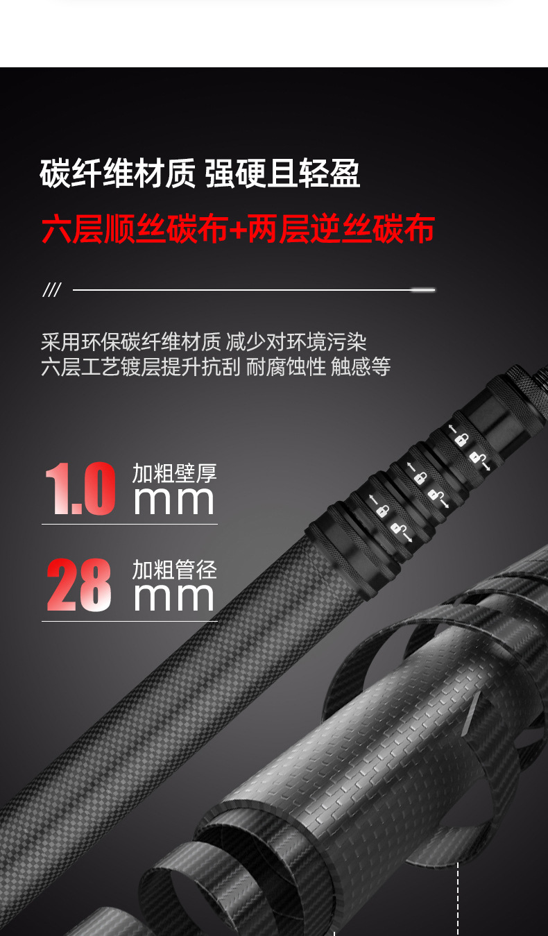 Carbon fiber inner positioning style canopy pole support camp column bold hard camping accessories with pole bag tent outdoor