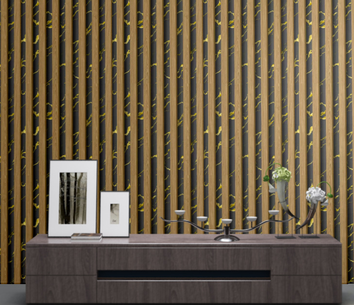 Papel pintado autoadhesivo de madera y mármol negro y amarillo_voghion.com