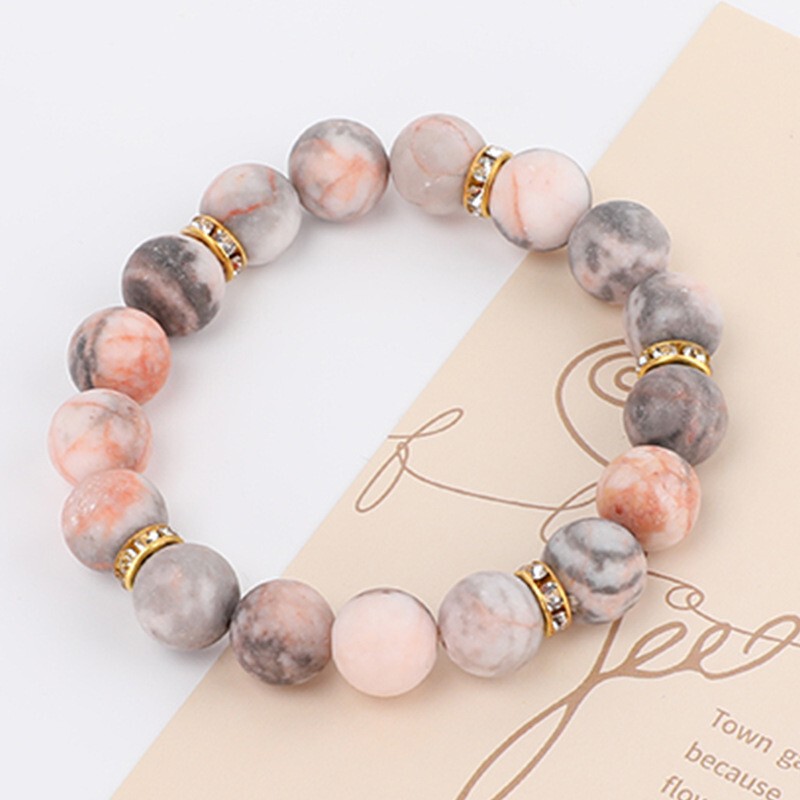 Temu Hot Selling 8mm Pink Zebra Stone Bead Bracelet Holiday Gift Men and Women Friendship Heart Beads